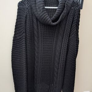 Black Cable Knit Cowl Neck Sweater